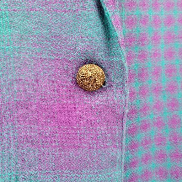 SMW 80's Purple Teal Fran Fine Artsy Blazer Gingham Plaid Stripes - Picture 2 of 9
